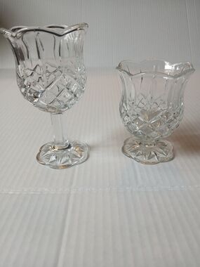​VTG Homco Clear Glass Diamond Quilted Tulip Candle Holders Stemmed & Footed Set